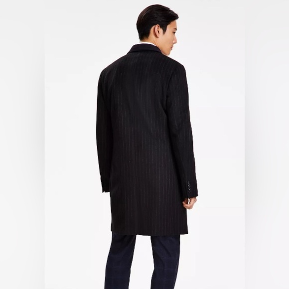 Tommy Hilfiger FLEX Mens Black Pinstripe Wool Blend Overcoat, 40 Reg - Picture 2 of 6